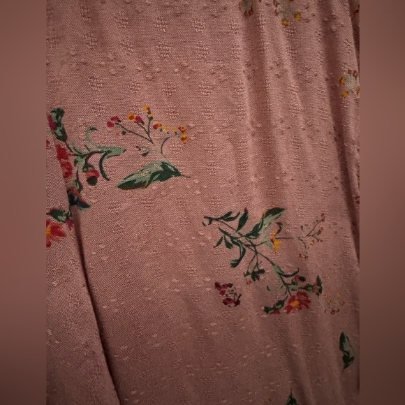Lucky Brand Floral Mauve Top Ruched Tie Sleeve sz Small - Picture 3 of 9